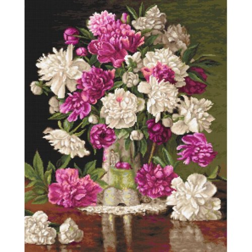 (image for) Red and White Peonies Counted Cross Stitch Kit (25 Count Evenweave)